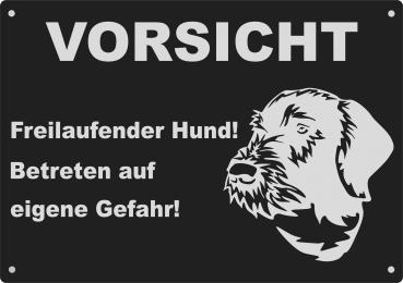 Aluminium Warnschild Deutsch Dahthaar VORSICHT Freilaufender Hund! Betreten auf eigene Gefahr!